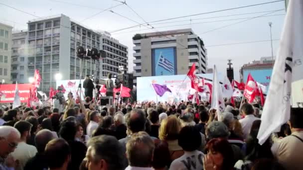 Voorverkiezingscampagne Van Syriza Partij Het Centrum Van Athene Griekenland — Stockvideo