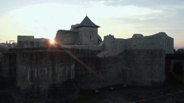 Autunno Tramonto Sulla Vecchia Fortezza Dalla Romania Paese Suceava Città — Video Stock