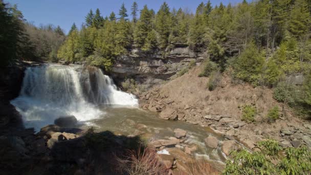 在西维吉尼亚的一个峡谷 黑水瀑布倾泻水的摄像 — 图库视频影像