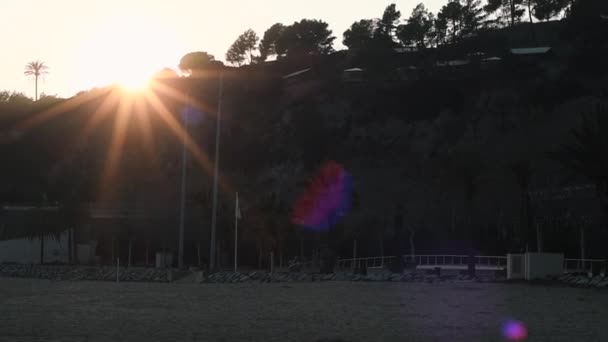 Vista Panoramica Del Tramonto Calella Mar Barcellona Tramonto Sulla Spiaggia — Video Stock