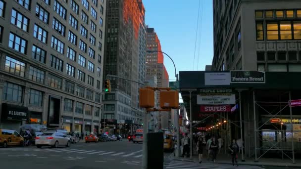 Uhd 25P New Yor City Manhattan Circulation Nocturne Lampadaires Piétons — Video