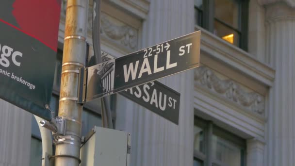 Uhd 25P New Yor City Κάτω Μανχάταν Wall Street Πινακίδα — Αρχείο Βίντεο