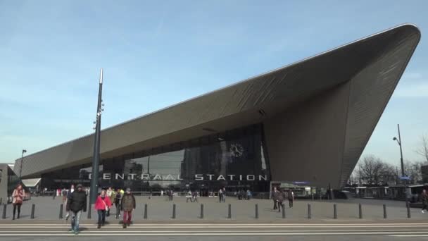 Bred Bild Centralstationen Rotterdam Dagen — Stockvideo