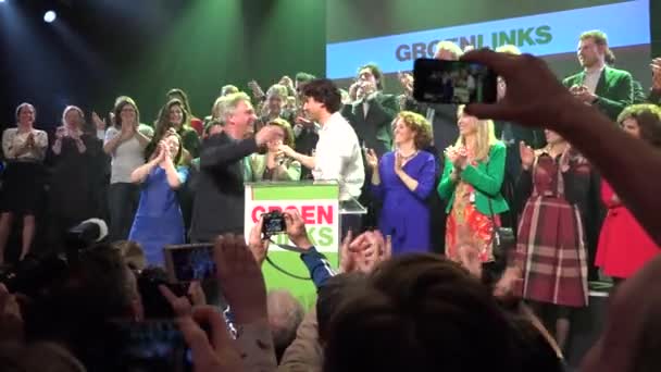 Hollanda Daki Groenlinks Partisinin Lideri Jesse Klaver Kampanya Lideri Wijnand — Stok video