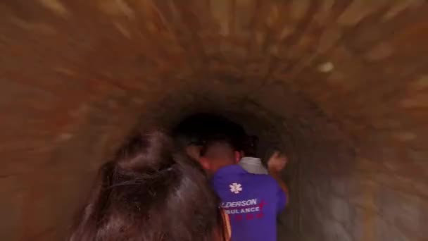 Mit Dem Miniaturzug Durch Einen Tunnel — Stockvideo