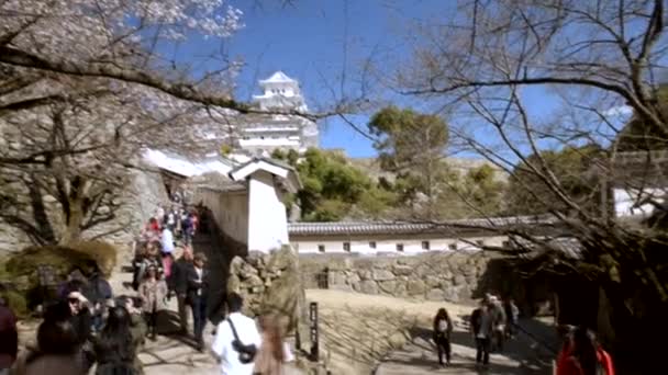 Besucher Spazieren Die Ecke Auf Der Burg Himeji — Stockvideo