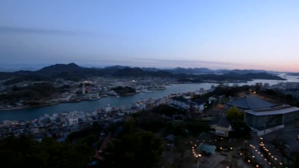 Japonya Nın Onomichi Limanı Körfezi Üzerinde Gün Batımından Sonra Görüntüle — Stok video