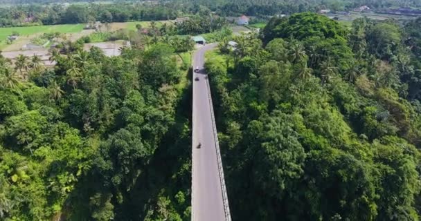 橋を渡ってバイクを追いながら空中風景 — ストック動画