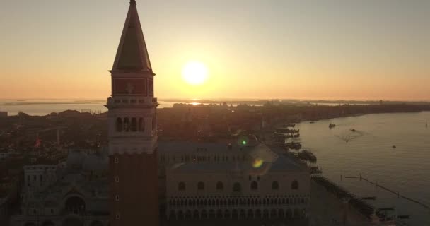 Площадь Сан Марко Колокольня Венеции Италия Видны Рассвете Беспилотником — стоковое видео