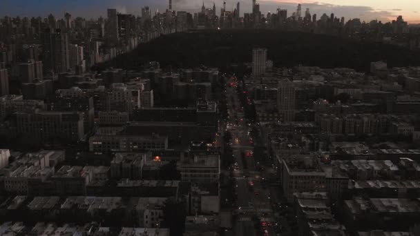 Imágenes Drones Del Atardecer Harlem Nueva York Frente Central Park — Vídeos de Stock