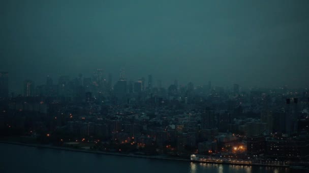 Surreal Manhattan Nyc Skyline Mycket Dimmig Solnedgång Mycket Cyberpunk Eller — Stockvideo