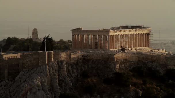 Παρθενώνας Μαζί Την Ελληνική Σημαία Μαγική Ώρα Στην Ακρόπολη Γυρίστηκαν — Αρχείο Βίντεο