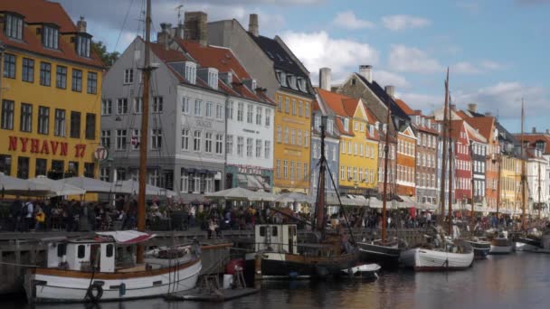 Boten Boven Kopenhagen Een Drukke Dag — Stockvideo