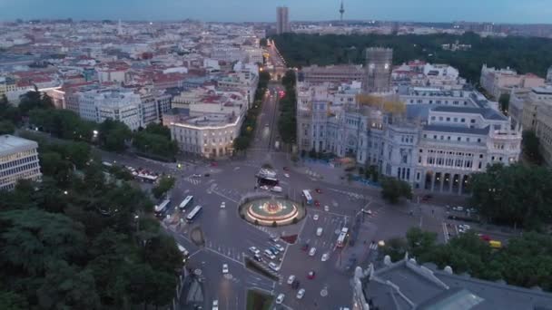 スペイン マドリードのシベレス広場からの空中ビュー — ストック動画