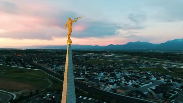 Hermosa Toma Aérea Drones Del Templo Mormón Mormón Oquirrh Mountain — Vídeos de Stock