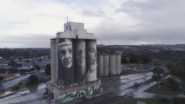 Encargado Silo Art Desde Aire Geelong Victoria Australia — Vídeos de Stock