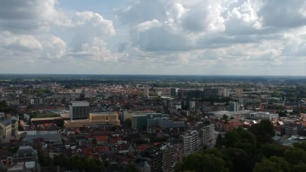 Filmiska Drönare Skyline Gent Med Moln — Stockvideo