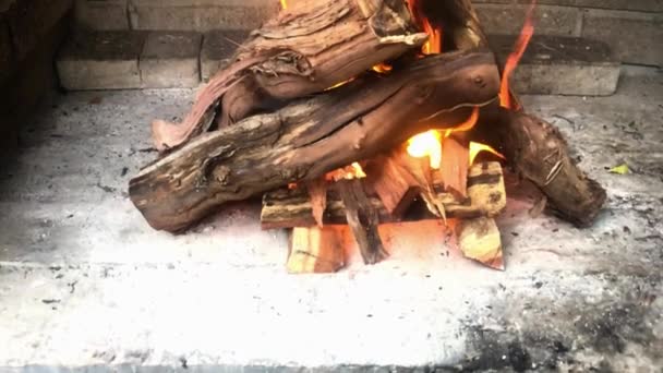Fuego Madera Cámara Lenta Revela Inclinación — Vídeos de Stock