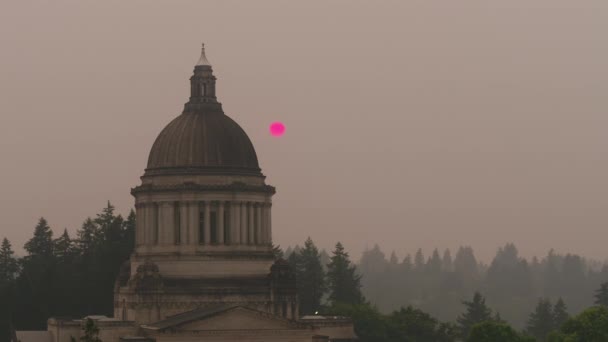 Hazy Pnw Wildfire Smoke Surrounding Washington Capital Στην Ολυμπία Των — Αρχείο Βίντεο