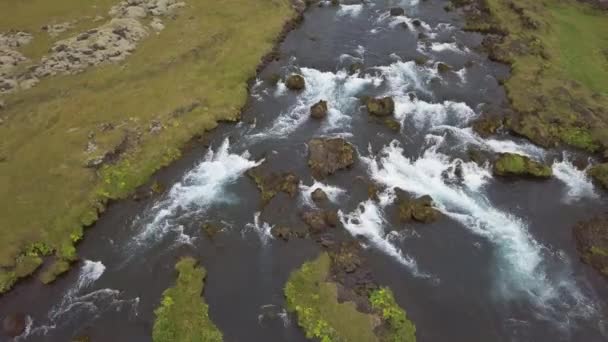 Авиационное Видео Реки Фоссалар Исландии — стоковое видео