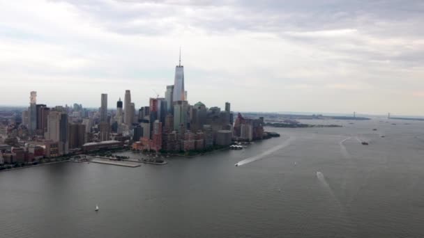 Video Open Helicopter Door Flying New York City Bay — Stock Video