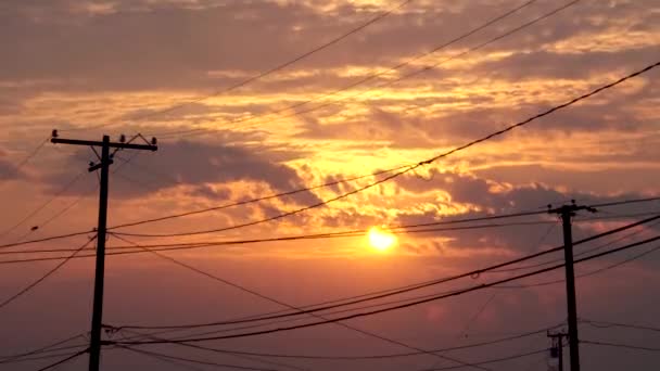 Linhas Telefônicas Durante Nascer Sol Rosa Dourado Timelapse — Vídeo de Stock