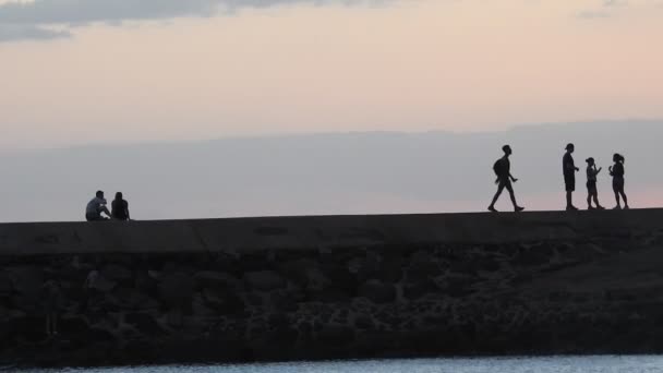 Silhouettes Breakwater Sunset Honolulu Στο Νησί Oahu Χαβάη — Αρχείο Βίντεο