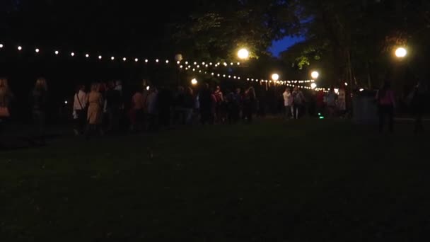 Personnes Marchant Dans Sentier Éclairé Dans Parc Lors Festival Lumière — Video