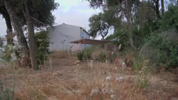 在撒丁岛乡村的度假屋前面 挂着一个色彩斑斓的吊床 — 图库视频影像
