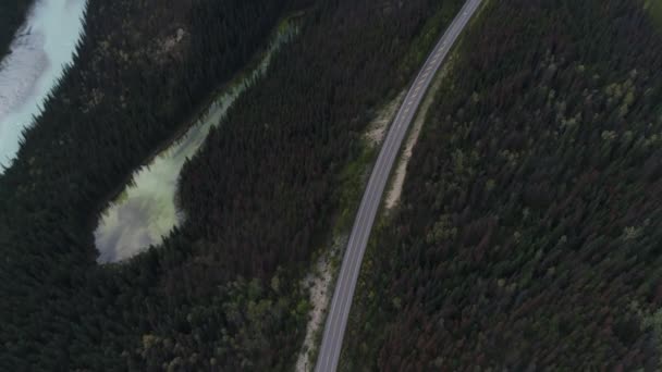 美しい山岳風景を明らかにするカービング道路の空中ショット — ストック動画