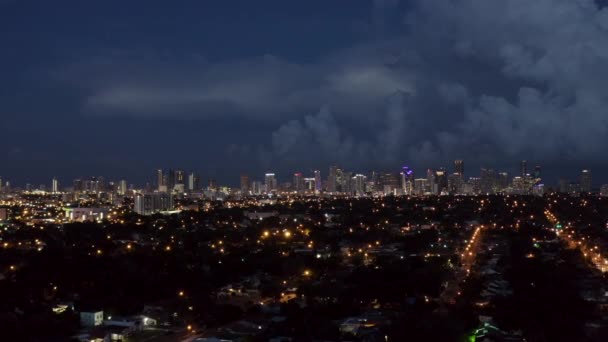 Night Drone View Downtown Miami Beautiful Skyline — Stockvideo