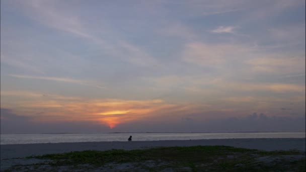 Zeitraffer Des Sonnenuntergangs Vom Strand — Stockvideo
