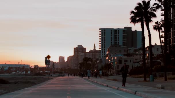 Passerella Long Beach California Con Persone Che Camminano Fanno Jogging — Video Stock