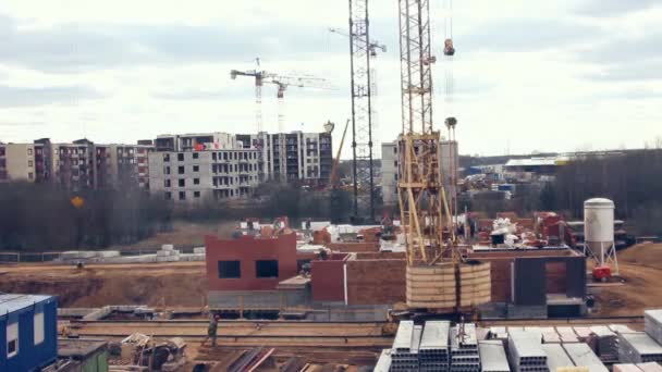 Crane Moves Rails Construction Site Time Lapse — Stock Video