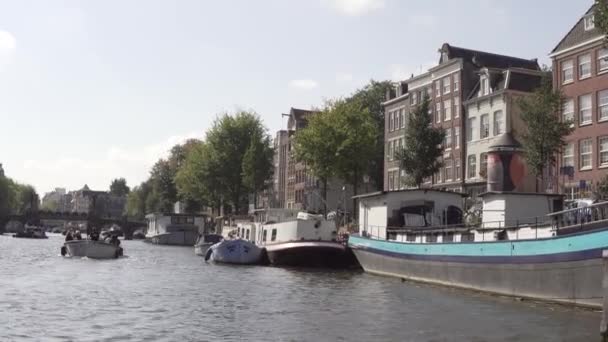 Rijden Achter Een Schip Beroemde Boottocht Amsterdam Nederland — Stockvideo