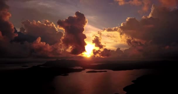 Aerial Drone Sunset Timelapse Flying Sea Coron Bay Palawan Filipíny — Stock video