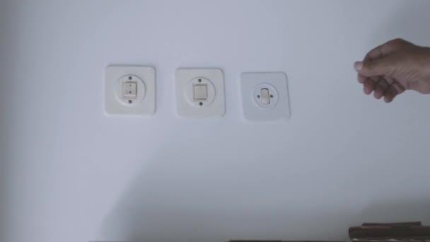 Old Man Switching Light Switch — Stock Video