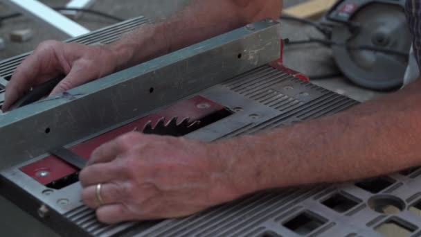 Making Adjustments Wood Cutting Machine — Stock Video