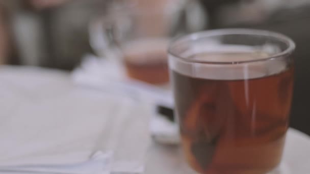 Tea Time Cinematic Shot Teacups Tea Them — Stock Video