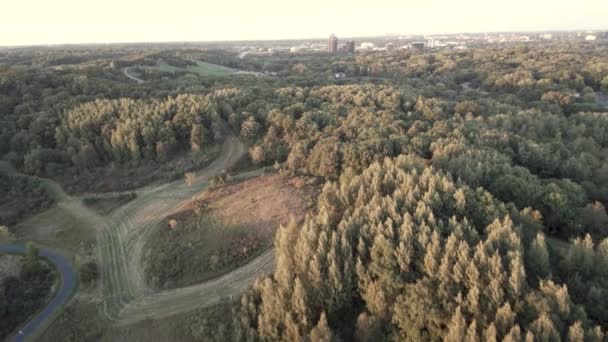 Aerial Mensen Fietsen Een Buitenpad Buiten Minneapolis — Stockvideo