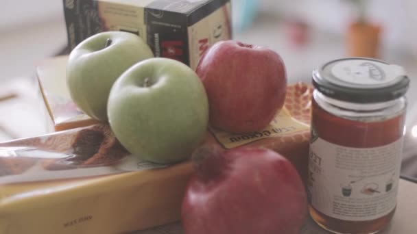Rosh Shana Hollyday Élelmiszer Csomag Almával Méz Sütemény — Stock videók