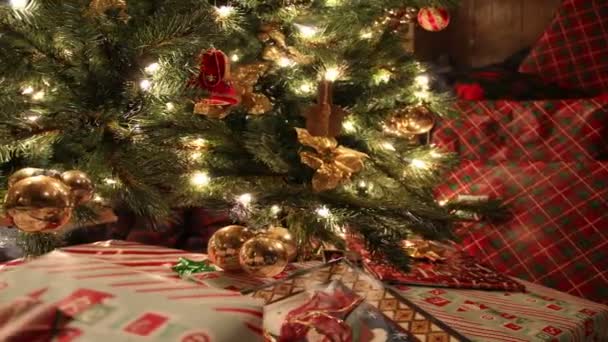 Panela Árvore Natal Presentes — Vídeo de Stock