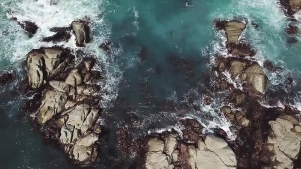 Sahildeki Kayalara Çarpan Dalgaların Güzel Görüntüsü Seyahat Videoları Için Mükemmel — Stok video