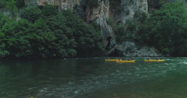 Kayakers Paddling Downstream Rock — Stock Video