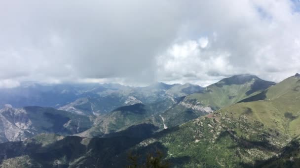 Munte Alpi 2200 Înălțime Gras Verde Copaci Într Tulbure — Videoclip de stoc