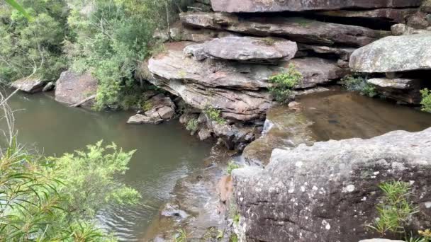 Grote Waterval Overloopt Een Groot Natuurlijk Zwemgat Australië — Stockvideo