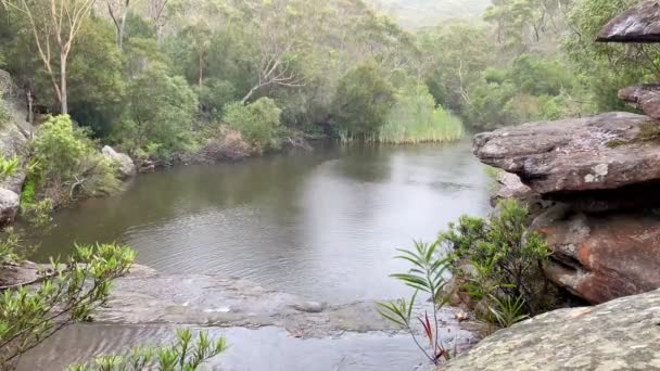 Large Natural Swimming Hole Rain Australian Bush — Vídeo de Stock