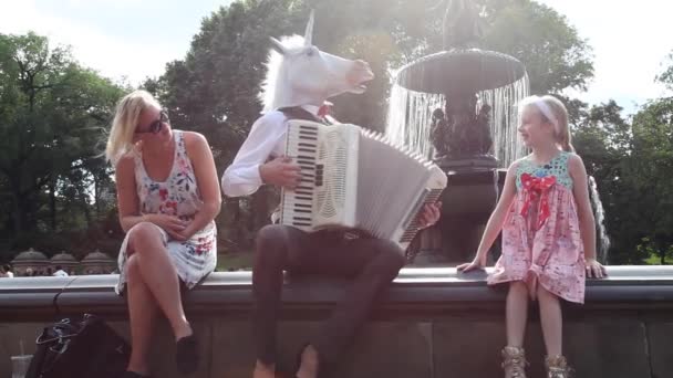 Künstler Spielt Ziehharmonika Bethesda Fountain New Yorker Central Park — Stockvideo