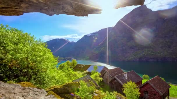 Time Lapse Boat Traffic Striking Fjord Landscape Scenic Natural Beauty — Stockvideo