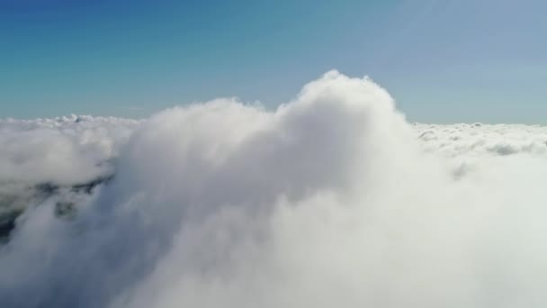 白い高密度の雲の中をゆっくりと飛行しながら日光を浴び — ストック動画